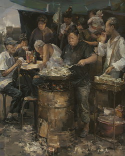 守望幸福系列-城市新移民之九，1800mm×200mm，油画，林则军，2011年，四届青年美展作品.jpg